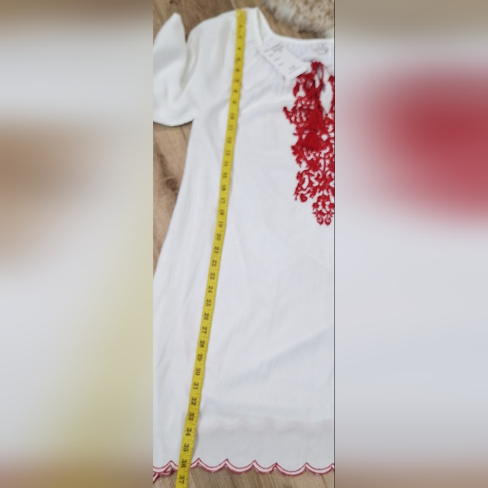 Chic Connection White & Red Embroidered Mini Dress Sz. XL NWT #2042 - Picture 9 of 9